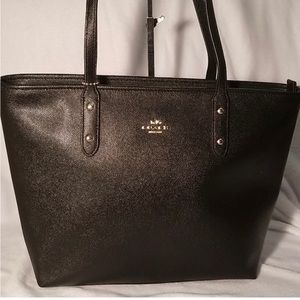 Coach, black, leather textured tote